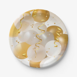 Party aus Gold und Weißballons Pappteller