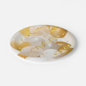 Party aus Gold und Weißballons Pappteller (Schrägansicht)