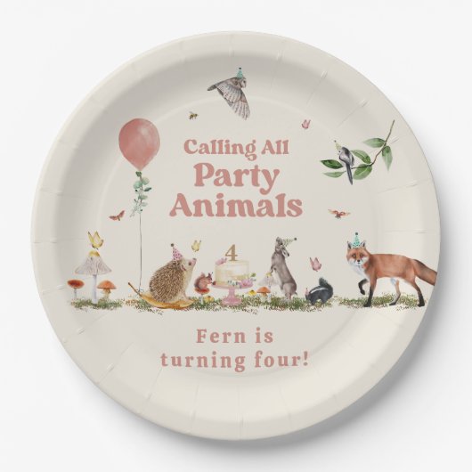 Party aus Holz Rosa Geburtstagsparty Pappteller (Vorderseite)