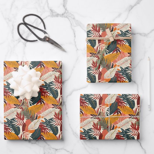 Party aus niedlich gekacheltem Blattmuster Geschenkpapier Set (Vorderseite)