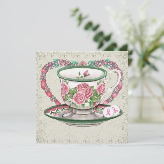 Party aus rosa Ribbon süßem Tee - SRF Einladung (Stehend Vorderseite)