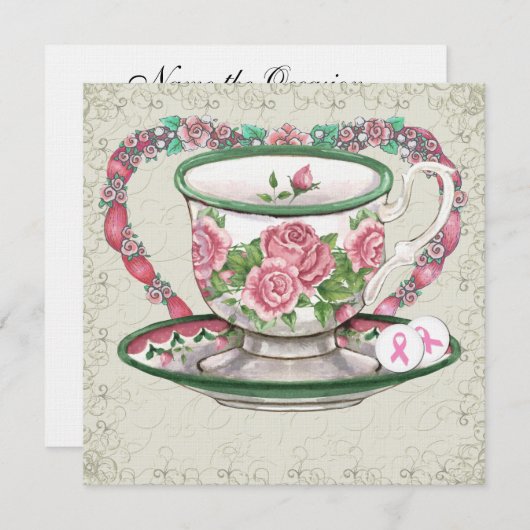 Party aus rosa Ribbon süßem Tee - SRF Einladung (Vorne/Hinten)