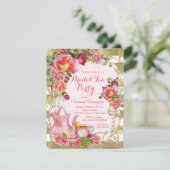 Party aus rosa und goldenem Tee Einladung (Stehend Vorderseite)