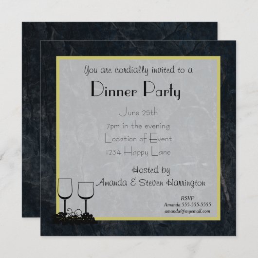 Party aus schwarzem Marmor Einladung (Vorne/Hinten)