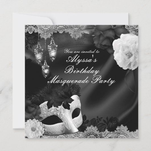 Party aus schwarzem und weißem Seidenblumen und Sp Einladung (Vorderseite)