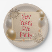 Party aus Silvester, Gold, Weißballons, Pappteller (Vorderseite)