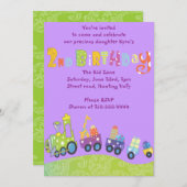 Party Bahn 2. Geburtstag Happy Party Einladung (Vorne/Hinten)