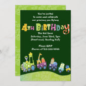 Party Bahn 4. Geburtstag Glückwunsch zur Einladung (Vorne/Hinten)