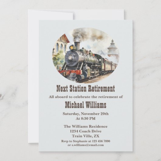 Party-Bahnhof für Ruhestandsbahnen Einladung (Vorderseite)