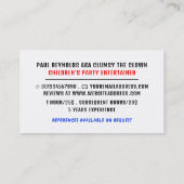 Party Ballon, Kinder Entertainer, Clown Visitenkarte (Rückseite)