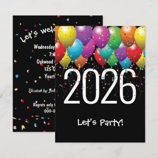 Party-Ballons 2026 Einladung (Vorne/Hinten)