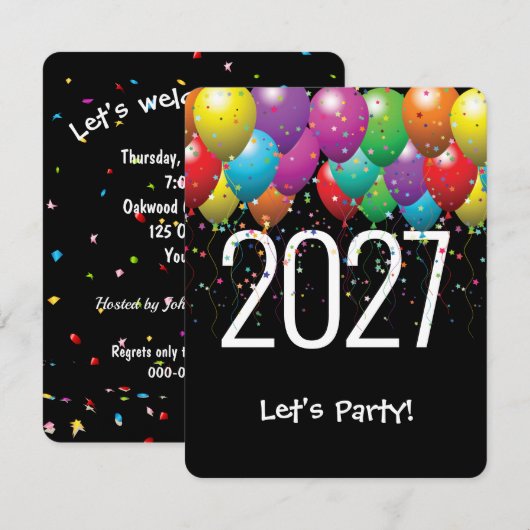Party-Ballons 2026 Einladung (Vorne/Hinten)