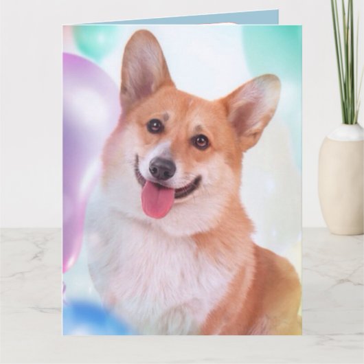 Party Balloon Corgi Karte (Vorderseite)