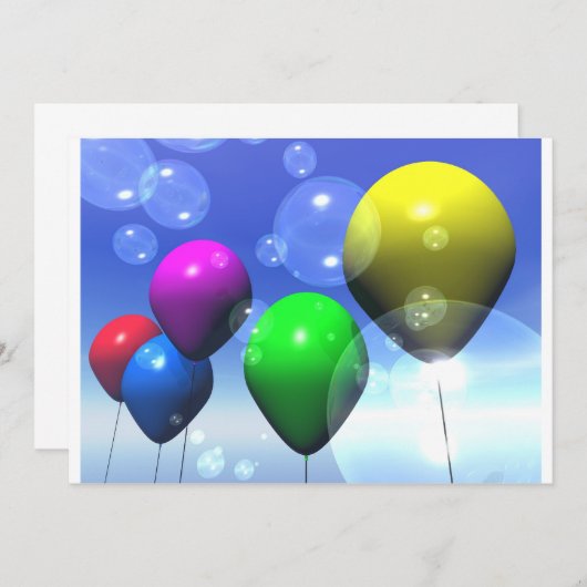Party Balloons & Bubbles Einladung (Vorne/Hinten)