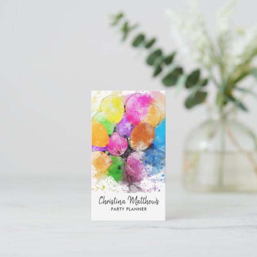 Party Balloons Business Card Visitenkarte (Stehend Vorderseite)