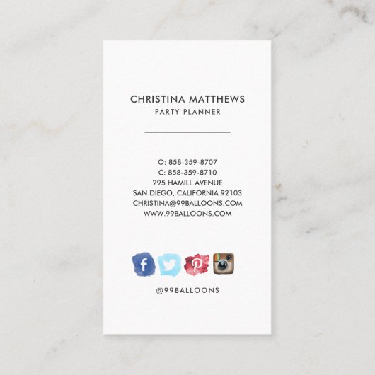 Party Balloons Business Card Visitenkarte (Rückseite)