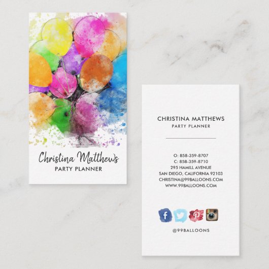 Party Balloons Business Card Visitenkarte (Vorne/Hinten)