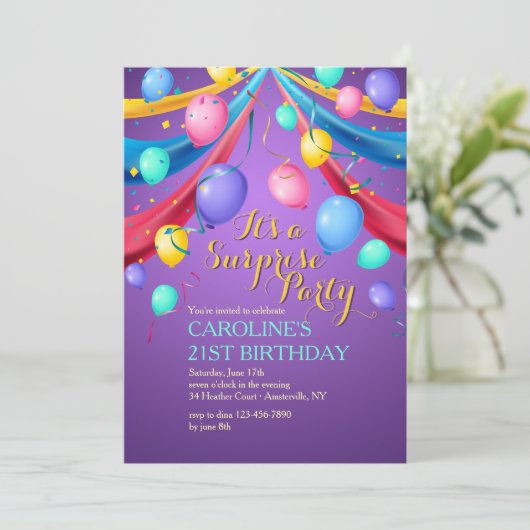 Party Balloons Einladung (Stehend Vorderseite)