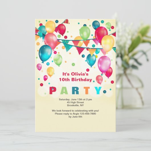 Party Balloons Einladung (Stehend Vorderseite)