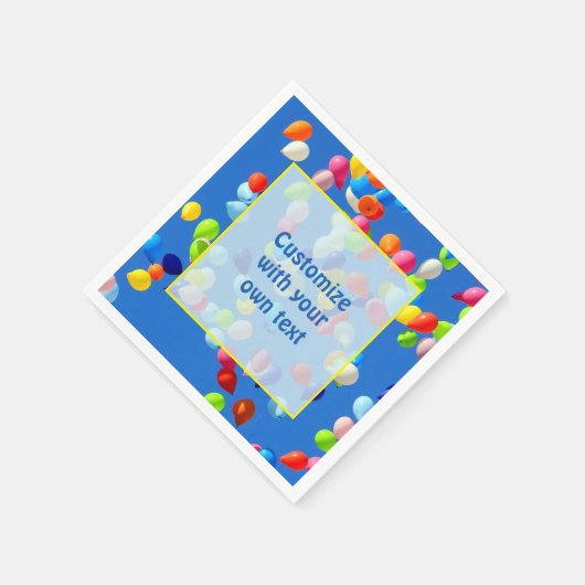 Party Balloons Floating in Blue Sky Custom Text Serviette (Ecke)