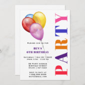 Party Balloons Geburtstag Einladung (Vorne/Hinten)