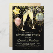 Party Balloons Gold Glitzer Black Einladung (Vorne/Hinten)