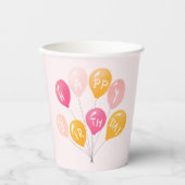 Party Balloons Pink Yellow Kid Happy Geburtstag Pappbecher (Vorderseite)
