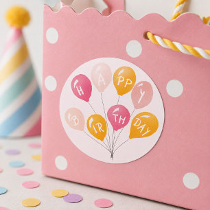 Party Balloons Pink Yellow Kid Happy Geburtstag Runder Aufkleber
