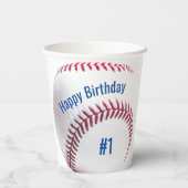 Party Baseball Red White and Blue Name and Age Pappbecher (Rückseite)