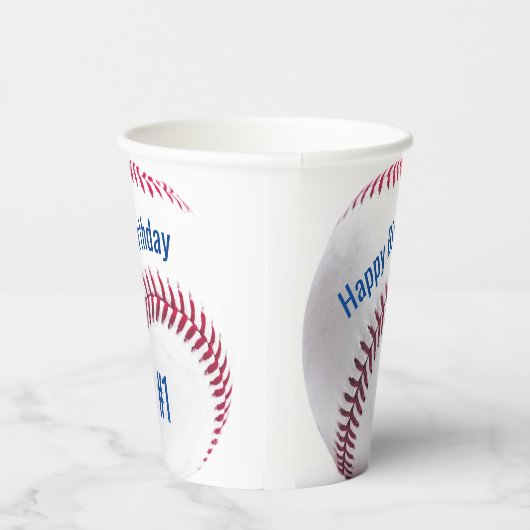 Party Baseball Red White and Blue Name and Age Pappbecher (Rechts)