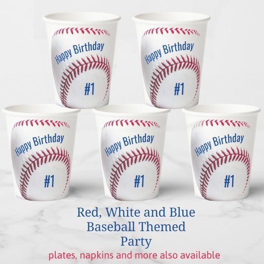 Party Baseball Red White and Blue Name and Age Pappbecher
