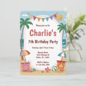 Party Beach Kindergeburtstag Party Einladung (Stehend Vorderseite)