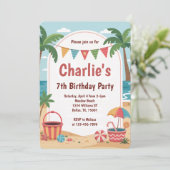 Party Beach Kindergeburtstag Party Einladung (Stehend Vorderseite)