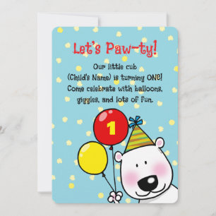 Party Bear with Balloons (1. Geburtstag) Einladung
