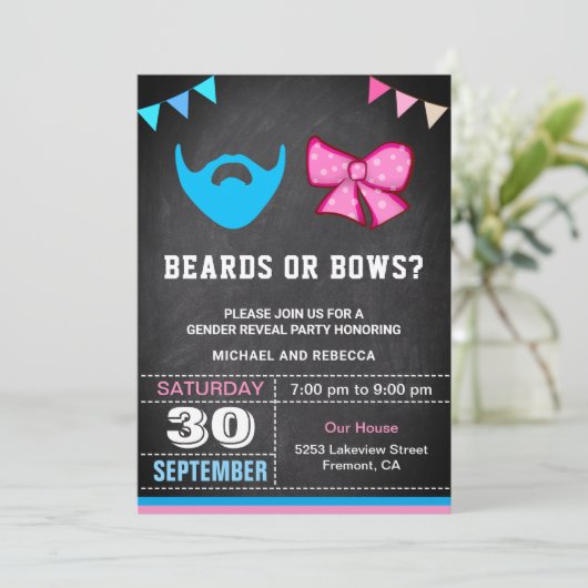 Party "Beards or Bows Gender Reveal" Einladung (Stehend Vorderseite)
