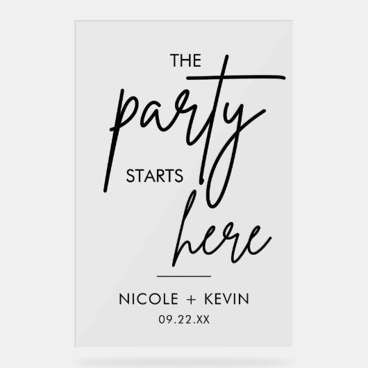 Party beginnt hier bei Hochzeitsempfang Acrylschild (Vorderseite)