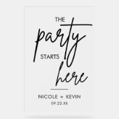 Party beginnt hier Hochzeit Willkommen Mattiert Acrylschild (Vorderseite)