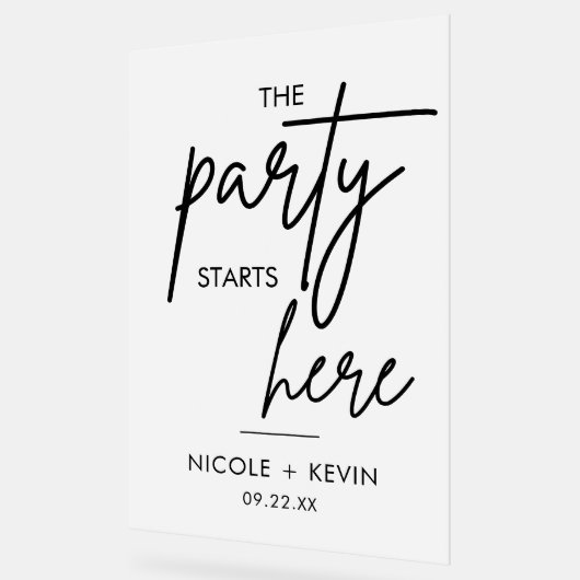 Party beginnt hier Hochzeit Willkommen Mattiert Acrylschild (Winkel)