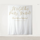Party Begonnen Gold Script Foto Stand Hintergrund Wandteppich (Vorderseite)