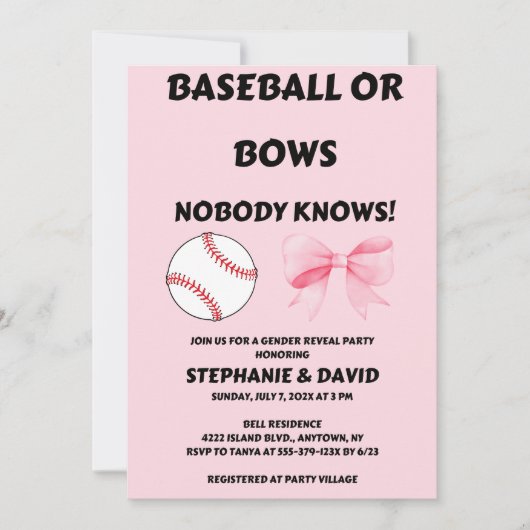 Party bei Baseball oder Bows Einladung (Vorderseite)