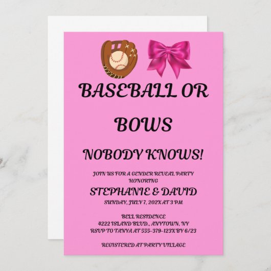 Party bei Baseball oder Bows Einladung (Vorne/Hinten)