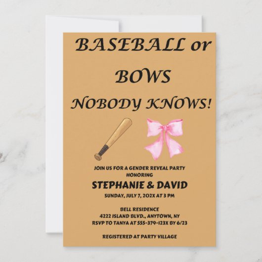 Party bei Baseball oder Bows Einladung (Vorderseite)