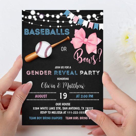 Party bei Baseballs oder Bows Gender Reveal Einladung