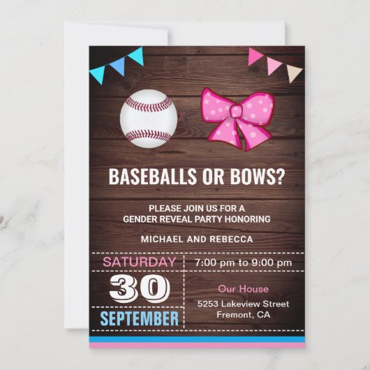 Party bei Baseballs oder Bows Geschlechtsverkehr Einladung (Vorderseite)