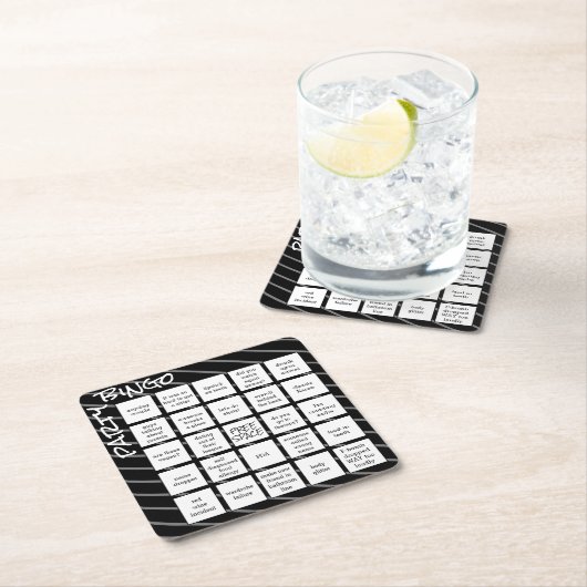 Party Bingo Black Modern Square Paper Untersetzer (Vor Ort)