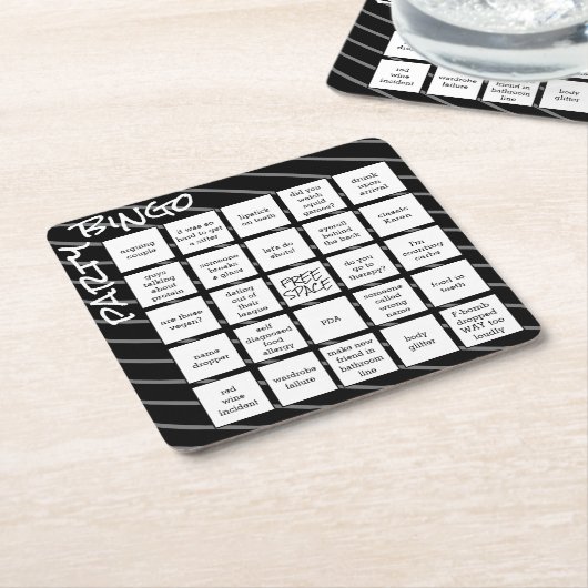 Party Bingo Black Modern Square Paper Untersetzer (angewinkelt)