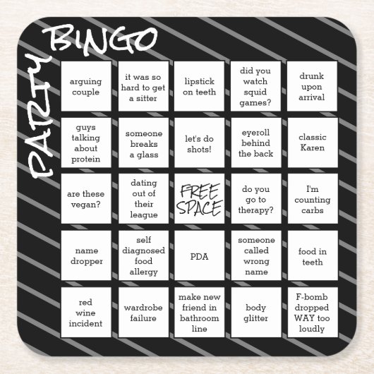 Party Bingo Black Modern Square Paper Untersetzer (Vorderseite)