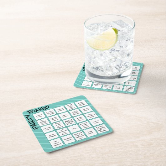 Party Bingo Game Card Aquamarine Streifen Modernst Rechteckiger Pappuntersetzer (Vor Ort)