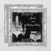 Party Birthday Silver Chandelier White Black Einladung (Vorne/Hinten)