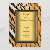 Party Birthday Tiger Animal Gold Einladung (Vorne/Hinten)